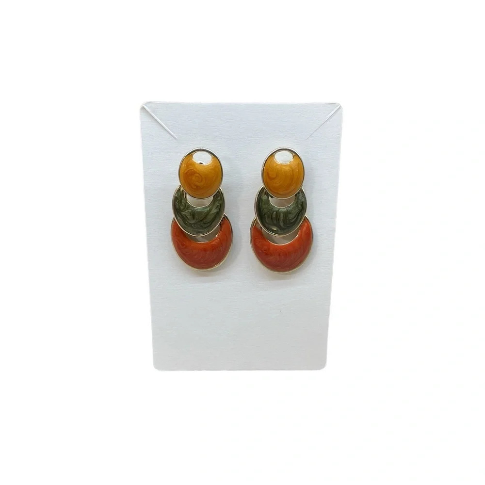 Vintage Color Block Geometric Statement Earrings Bold 80s Retro Women’s Jewelry